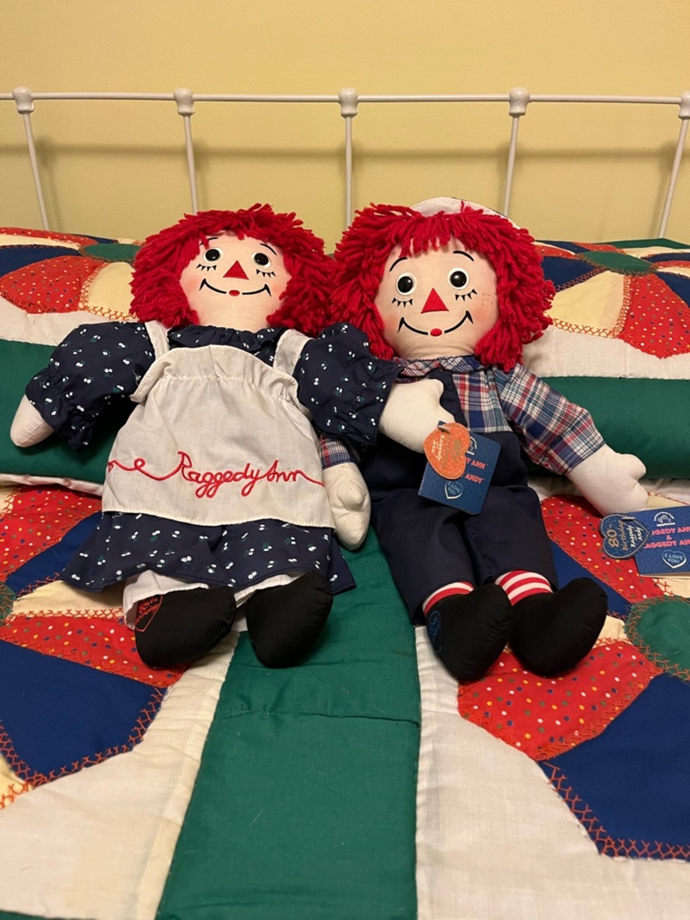 85th & 80th Birthday Raggedy Ann & Andy Plush Doll Set - Red Hair, Navy & White